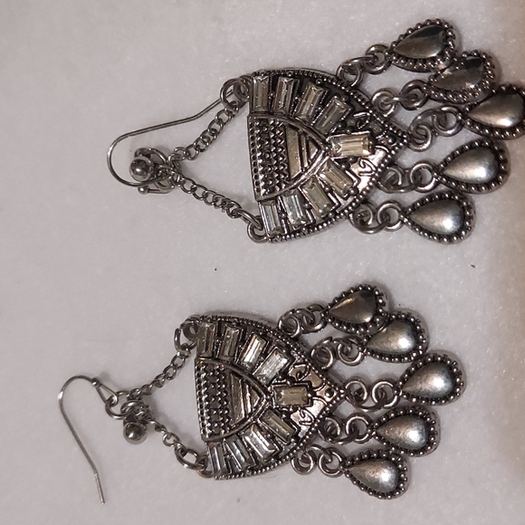 Silvertone Tribal Earrings / Sterling Silver Hooks #54 - Picture 2 of 5